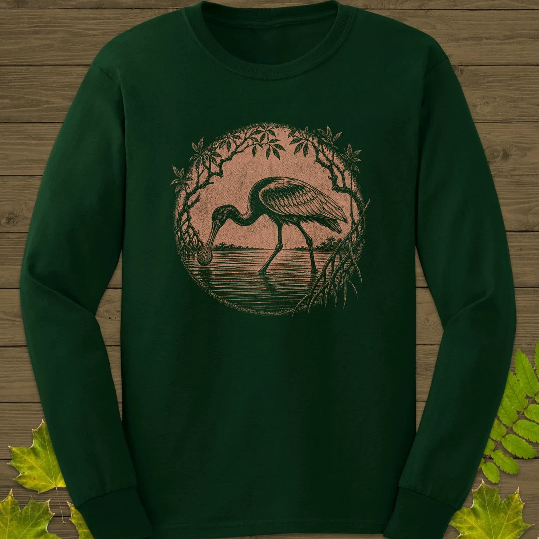 Mangrove Spoonbill Long Sleeve Forest Green